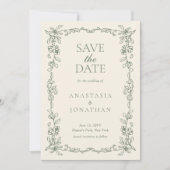 Elegante Sage Green  Victoriaans bruiloft Save The Date (Voorkant)