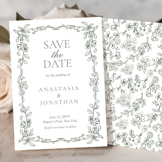 Elegante Sage Green  Victoriaans bruiloft Save The Date