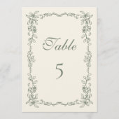 Elegante Sage Green Vintage Trouwtafel Nummer (Voorkant)