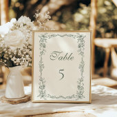 Elegante Sage Green Vintage Trouwtafel Nummer