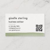 Elegante Sage Green Waterverf QR-code Visitekaartje (Achterkant)