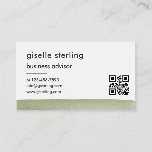 Elegante Sage Green Waterverf QR-code Visitekaartje (Achterkant)