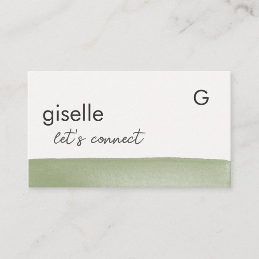 Elegante Sage Green Waterverf QR-code Visitekaartje (Voorkant)