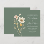 Elegante Sage Green Waterverf Wildflower Wedding Kaart (Voorkant / Achterkant)