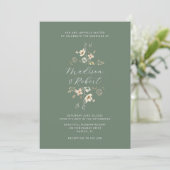 Elegante Sage Green Waterverf Wildflower Wedding Kaart (Staand voorkant)