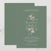 Elegante Sage Green Waterverf Wildflower Wedding Kaart (Voorkant / Achterkant)