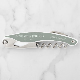 Elegante Sage Green Wedding Bedankt Gastfavorieten Kurkentrekker