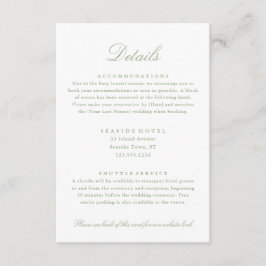 Elegante Sage Green Wedding Details Hotel Info QR Informatiekaartje