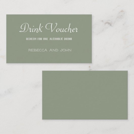Elegante Sage Green Wedding Drink Voucher Kaart Visitekaartje (Voorkant / Achterkant)