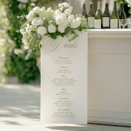 Elegante Sage Green Wedding Drinken Bar Menu Banne Spandoek