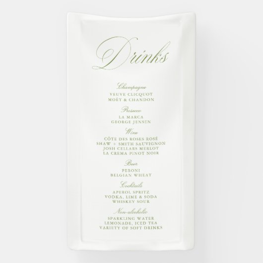 Elegante Sage Green Wedding Drinken Bar Menu Banne Spandoek (Verticaal)