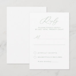 Elegante Sage Green & White Kalligrafie RSVP-kaart RSVP Kaartje