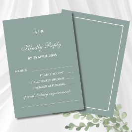 Elegante Sage Green White Modern Wedding RSVP Kaar Kaartje
