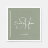 Elegante Sage Green & White Monogram Trouwpapier Servet (Voorkant)