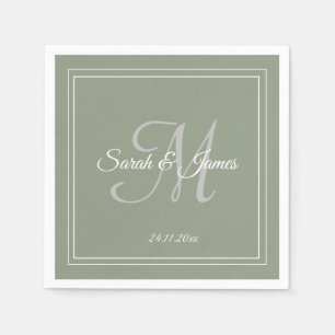 Elegante Sage Green & White Monogram Trouwpapier Servet