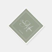 Elegante Sage Green & White Monogram Trouwpapier Servet (Hoek)