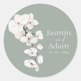 Elegante Sage Green White Orchid Wedding Ronde Sticker