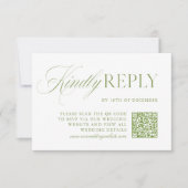 Elegante Sage Green & White QR Code RSVP-kaart RSVP Kaartje (Voorkant)