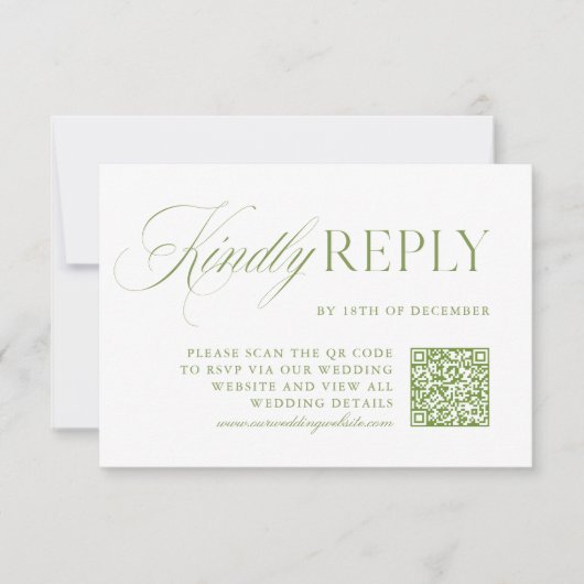 Elegante Sage Green & White QR Code RSVP-kaart RSVP Kaartje (Voorkant)