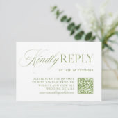 Elegante Sage Green & White QR Code RSVP-kaart RSVP Kaartje (Staand voorkant)