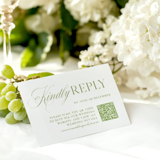 Elegante Sage Green & White QR Code RSVP-kaart RSVP Kaartje