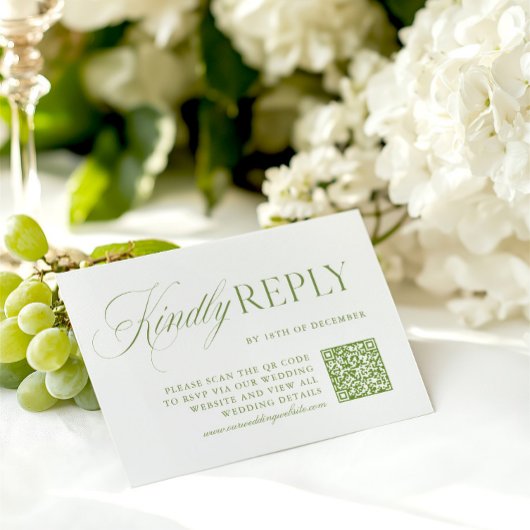 Elegante Sage Green & White QR Code RSVP-kaart RSVP Kaartje