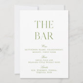 Elegante Sage Green & White Wedding Bar Sign Kaart (Voorkant)