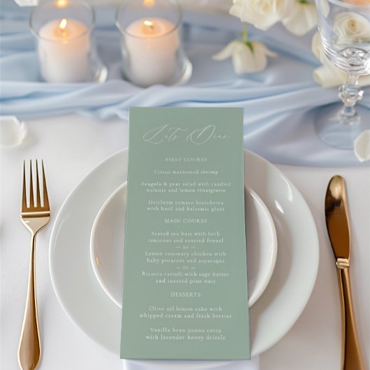 Elegante Sage Green & White Wedding Menu