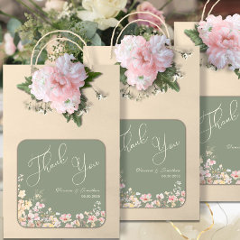 Elegante Sage Green Wildflower Bedankt Vierkante Sticker