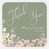 Elegante Sage Green Wildflower Bedankt Vierkante Sticker (Voorkant)