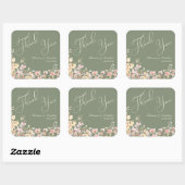 Elegante Sage Green Wildflower Bedankt Vierkante Sticker (Vel)