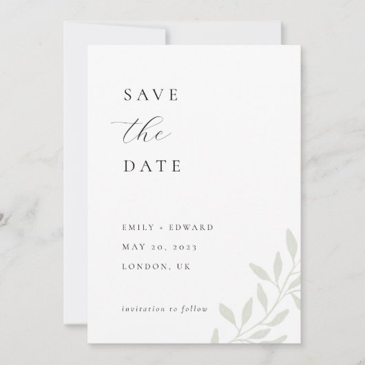 Elegante Sage Groen Bruiloft Foto Opslaan van de D Save The Date (Voorkant)
