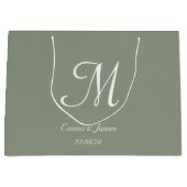 Elegante Sage Groen en Wit Monogram Naam Groot Cadeauzakje (Voorkant)