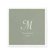Elegante Sage Groen & Wit Monogram Trouwfeest