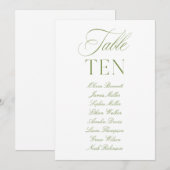 Elegante Sage Groen & Wit Trouwtafel Nummer Kaart (Voorkant / Achterkant)