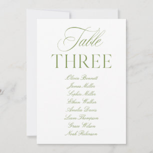Elegante Sage Groen & Wit Trouwtafel Nummer Kaart