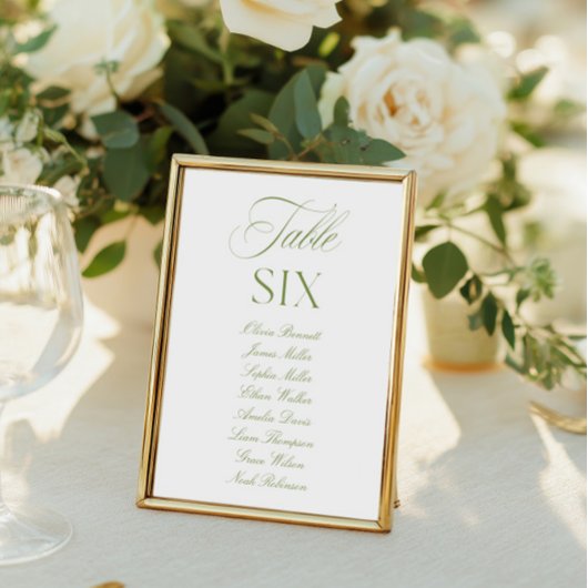 Elegante Sage Groen & Wit Trouwtafel Nummer Kaart