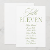 Elegante Sage Groen & Wit Trouwtafel Nummer Kaart (Voorkant / Achterkant)
