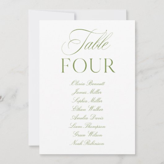 Elegante Sage Groen & Wit Trouwtafel Nummer Kaart (Voorkant)