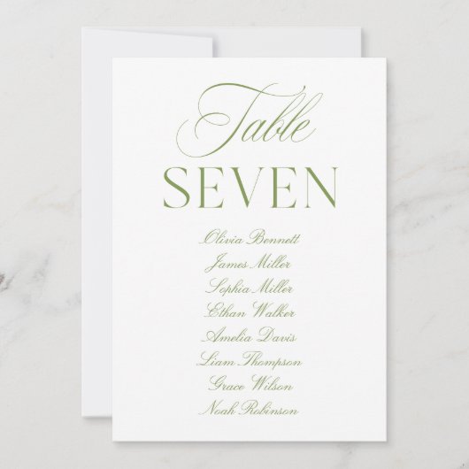 Elegante Sage Groen & Wit Trouwtafel Nummer Kaart (Voorkant)