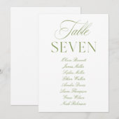 Elegante Sage Groen & Wit Trouwtafel Nummer Kaart (Voorkant / Achterkant)