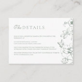 Elegante Sage Groene Bloementuin Bruiloft Details Informatiekaartje (Voorkant)
