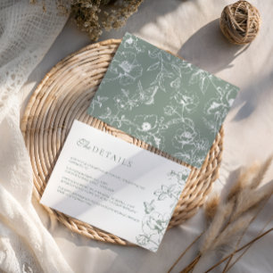 Elegante Sage Groene Bloementuin Bruiloft Details Informatiekaartje