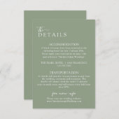 Elegante Sage Groene Boho Moderne Bruiloft Details Informatiekaartje (Voorkant / Achterkant)