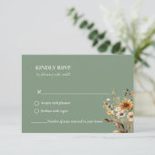 Elegante Sage Groene Botanische Wildflower bruilof RSVP Kaartje (Staand voorkant)