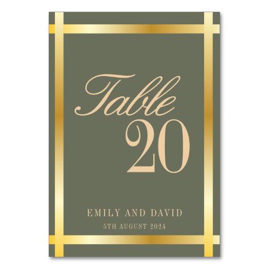 Elegante Sage Groene en Gouden Grenzen Bruiloft Kaart (Voorkant)