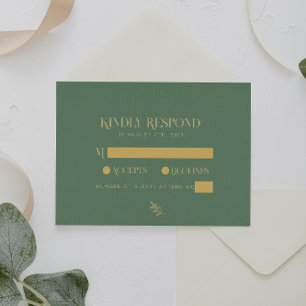 Elegante Sage Groene en Gouden Huwelijk RSVP Kaartje