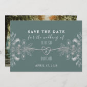 Elegante Sage Groene Foto Bruiloft Save The Date (Voorkant / Achterkant)