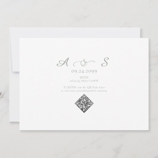 Elegante Sage Groene Foto Monogram Formele Bruilof Kaart (Achterkant)