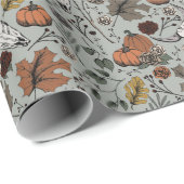 Elegante Sage Groene Herfst Oogst en Koe Skulls Cadeaupapier (Rol Hoek)